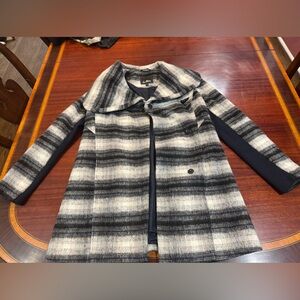Sam Edelman Black and Cream Plaid Pea Coat